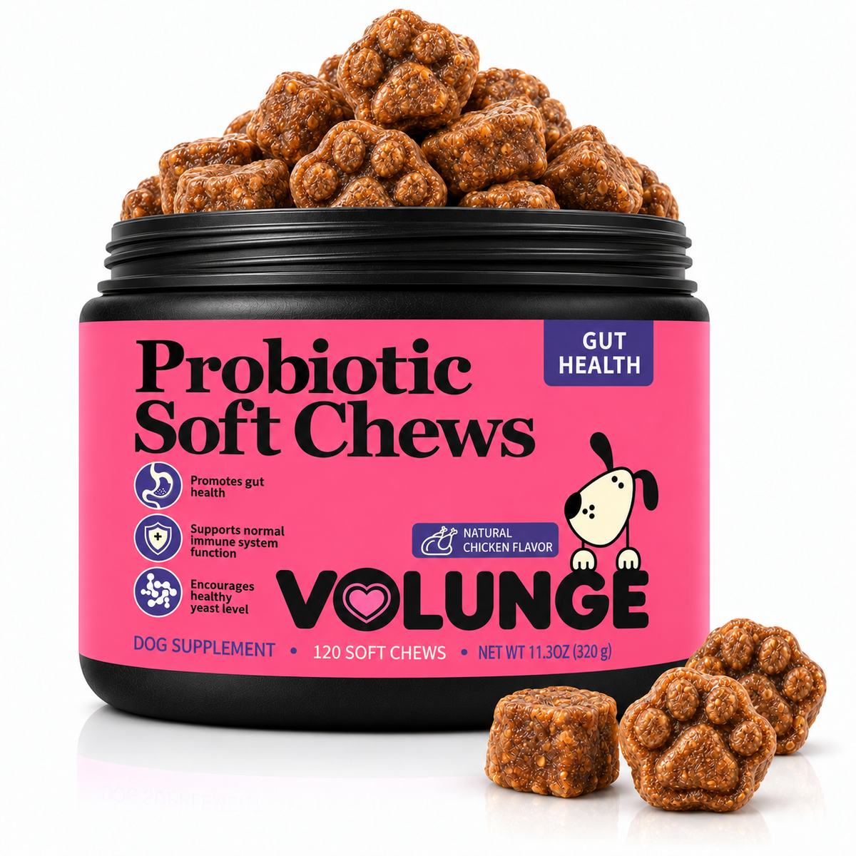 Dog Probiotic Soft Chews, Gut Health & Digestive Support Supplement with Probiotics, Pumpkin, Brewer's Yeast & Colostrum, Healthy Stool Support, Chicken Flavor, 120 Count