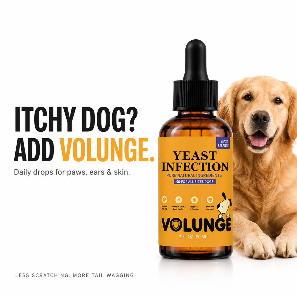 VOLUNGE Daily Drops for Itchy Dogs | Paws, Ears & Skin Support