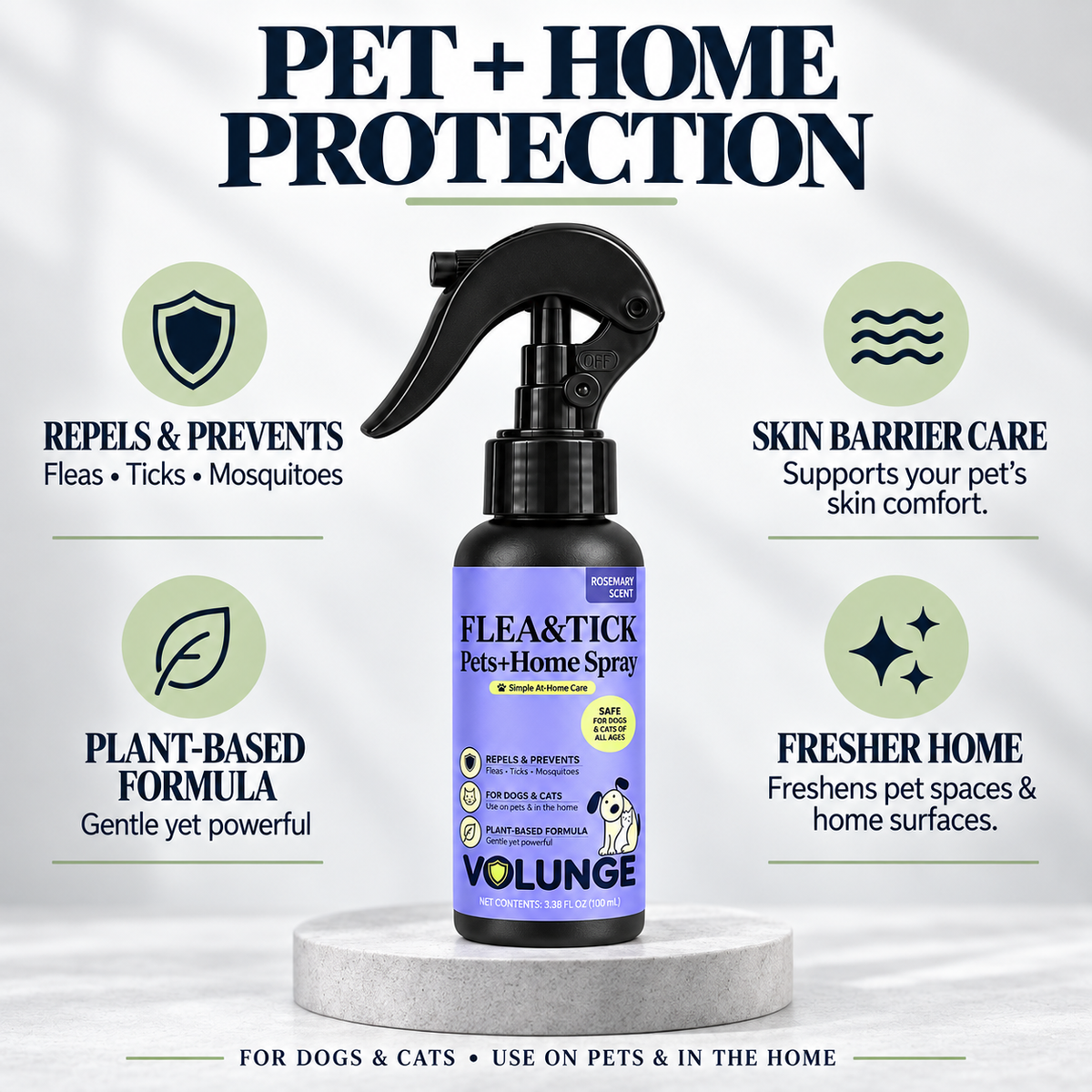 100ml Pet Flea & Tick Care Spray for Dogs & Cats, Rosemary-Scented Grooming Mist with Botanical Extracts, Daily Coat Refresh & Seasonal Pest Care