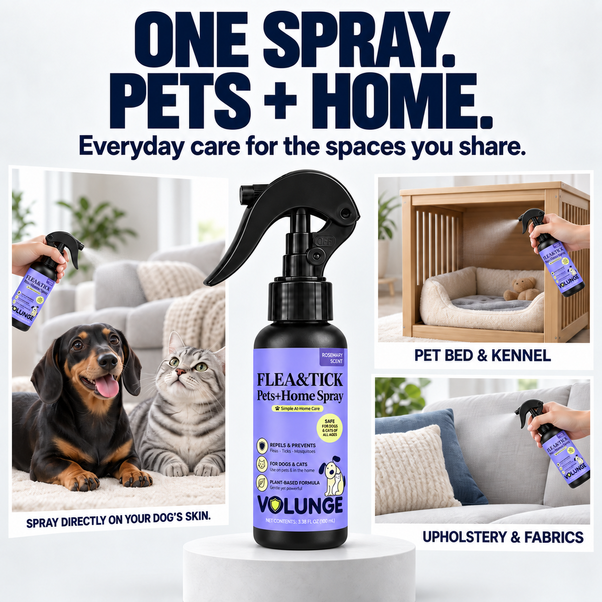 100ml Pet Flea & Tick Care Spray for Dogs & Cats, Rosemary-Scented Grooming Mist with Botanical Extracts, Daily Coat Refresh & Seasonal Pest Care