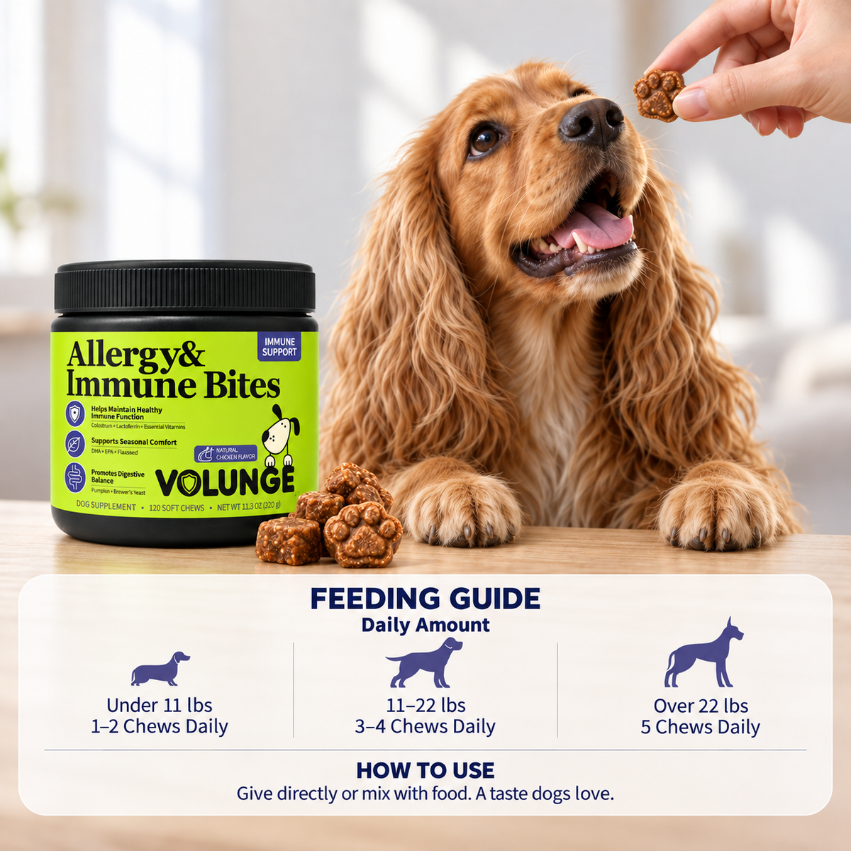 Dog Immune Support Soft Chews, Seasonal Comfort & Digestive Balance Supplement with Colostrum, Fish Oil, Probiotics & Vitamins, Chicken Flavor, 120 Count
