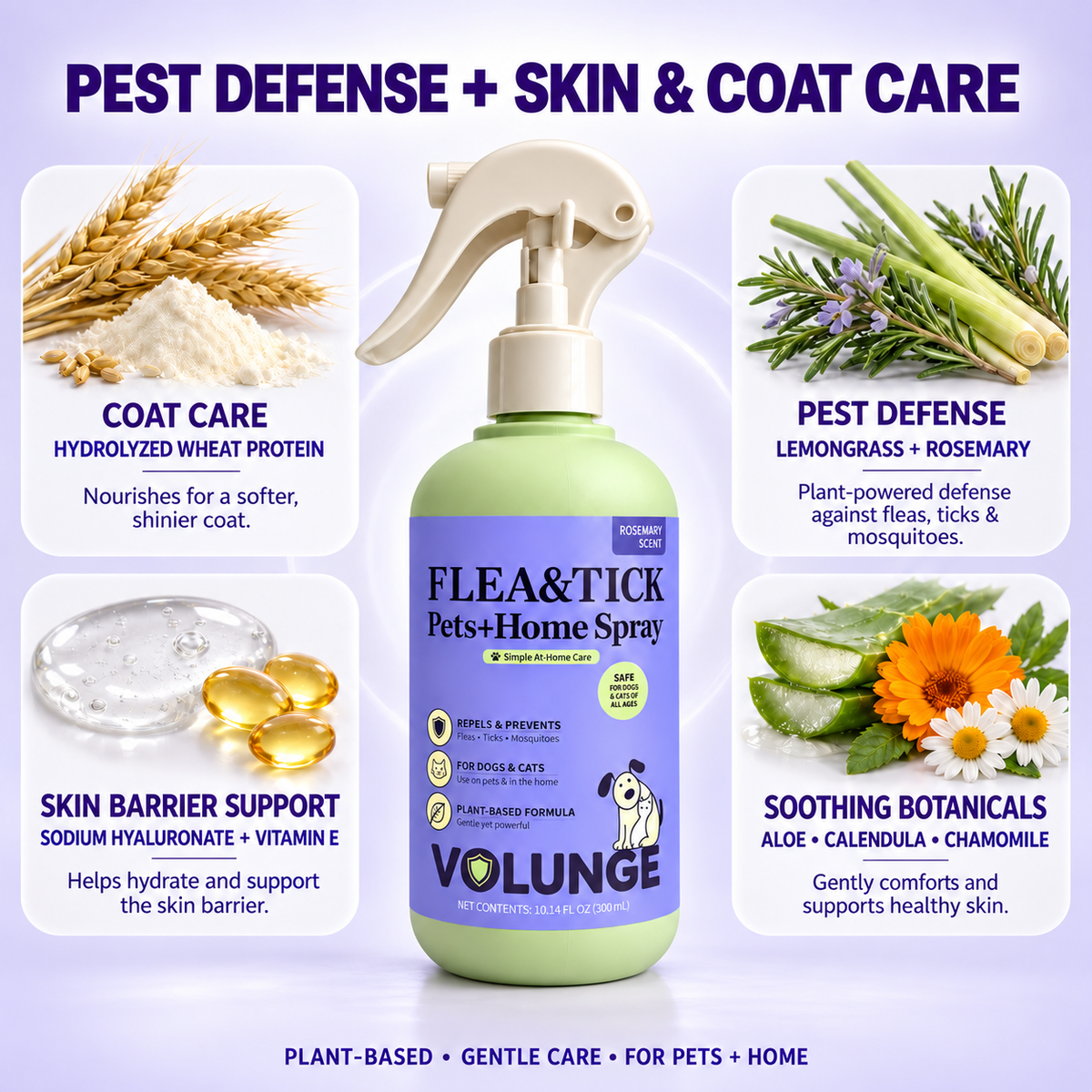 300ml Pet Flea & Tick Care Spray for Dogs & Cats, Rosemary-Scented Grooming Mist with Botanical Extracts, Daily Coat Refresh & Seasonal Pest Care