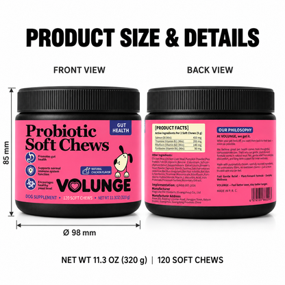 Dog Probiotic Soft Chews, Gut Health & Digestive Support Supplement with Probiotics, Pumpkin, Brewer's Yeast & Colostrum, Healthy Stool Support, Chicken Flavor, 120 Count