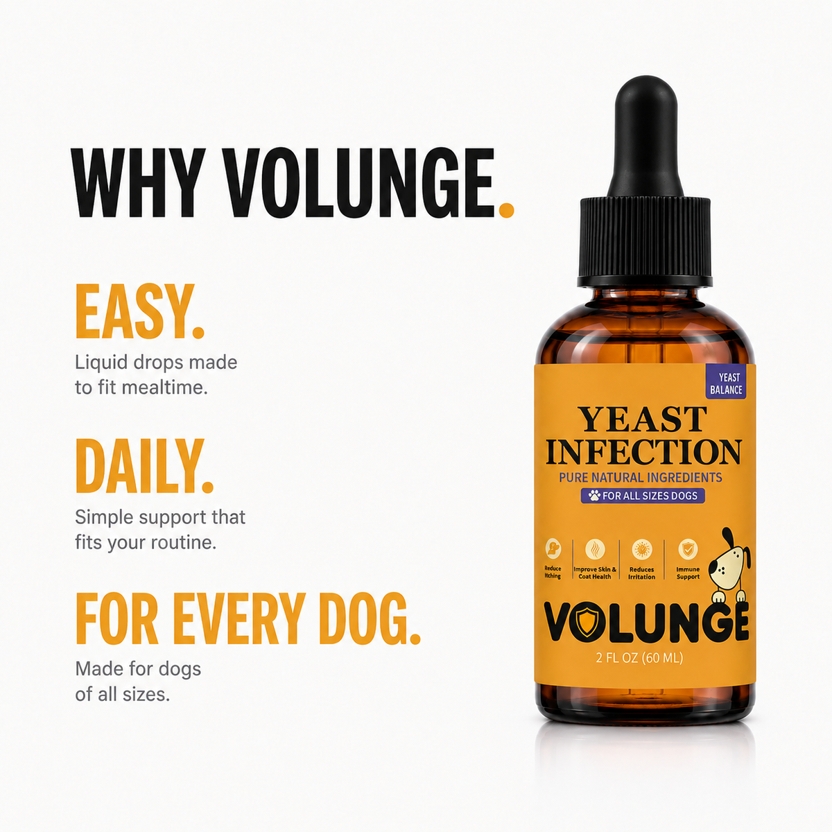 VOLUNGE Daily Drops for Itchy Dogs | Paws, Ears & Skin Support