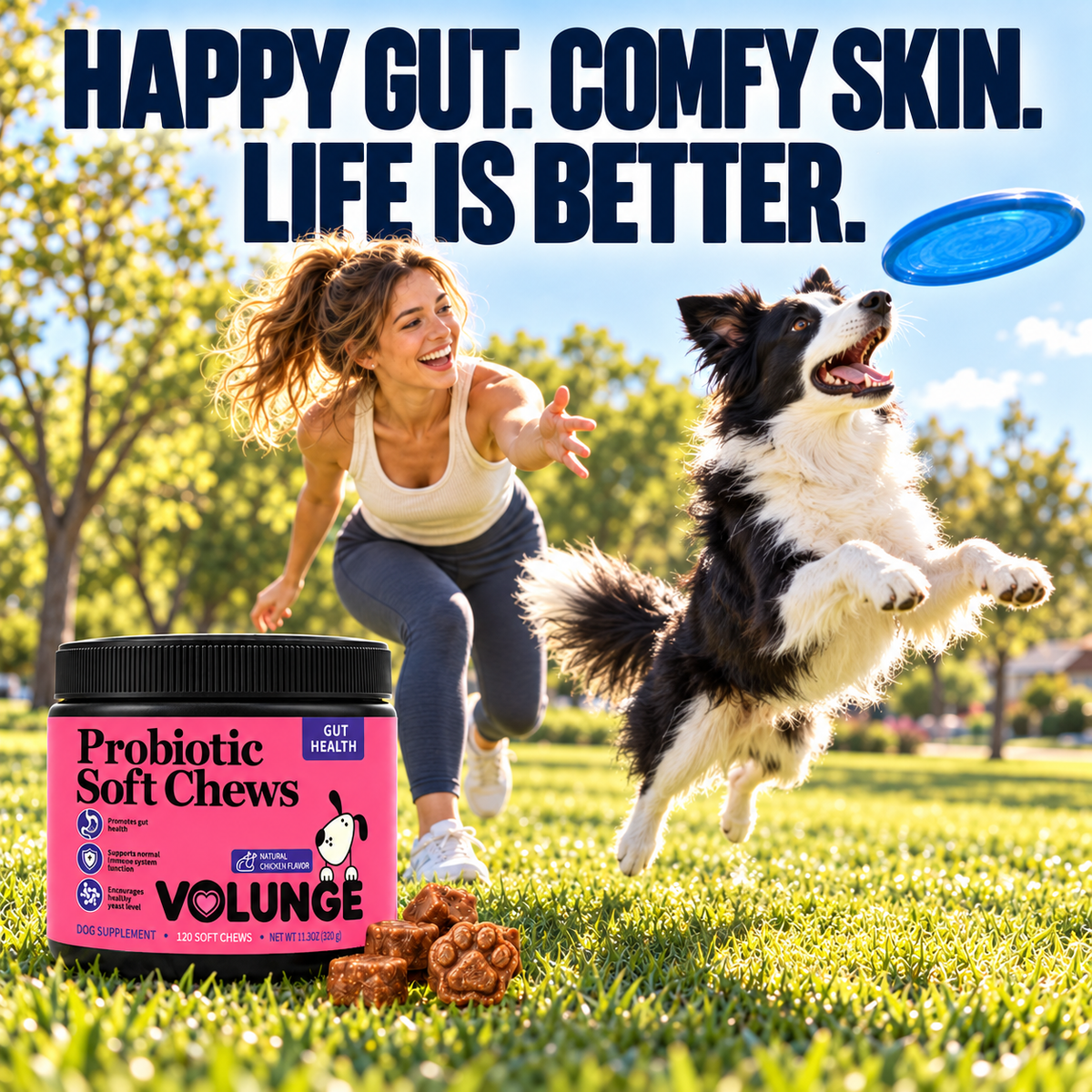 Dog Probiotic Soft Chews, Gut Health & Digestive Support Supplement with Probiotics, Pumpkin, Brewer's Yeast & Colostrum, Healthy Stool Support, Chicken Flavor, 120 Count