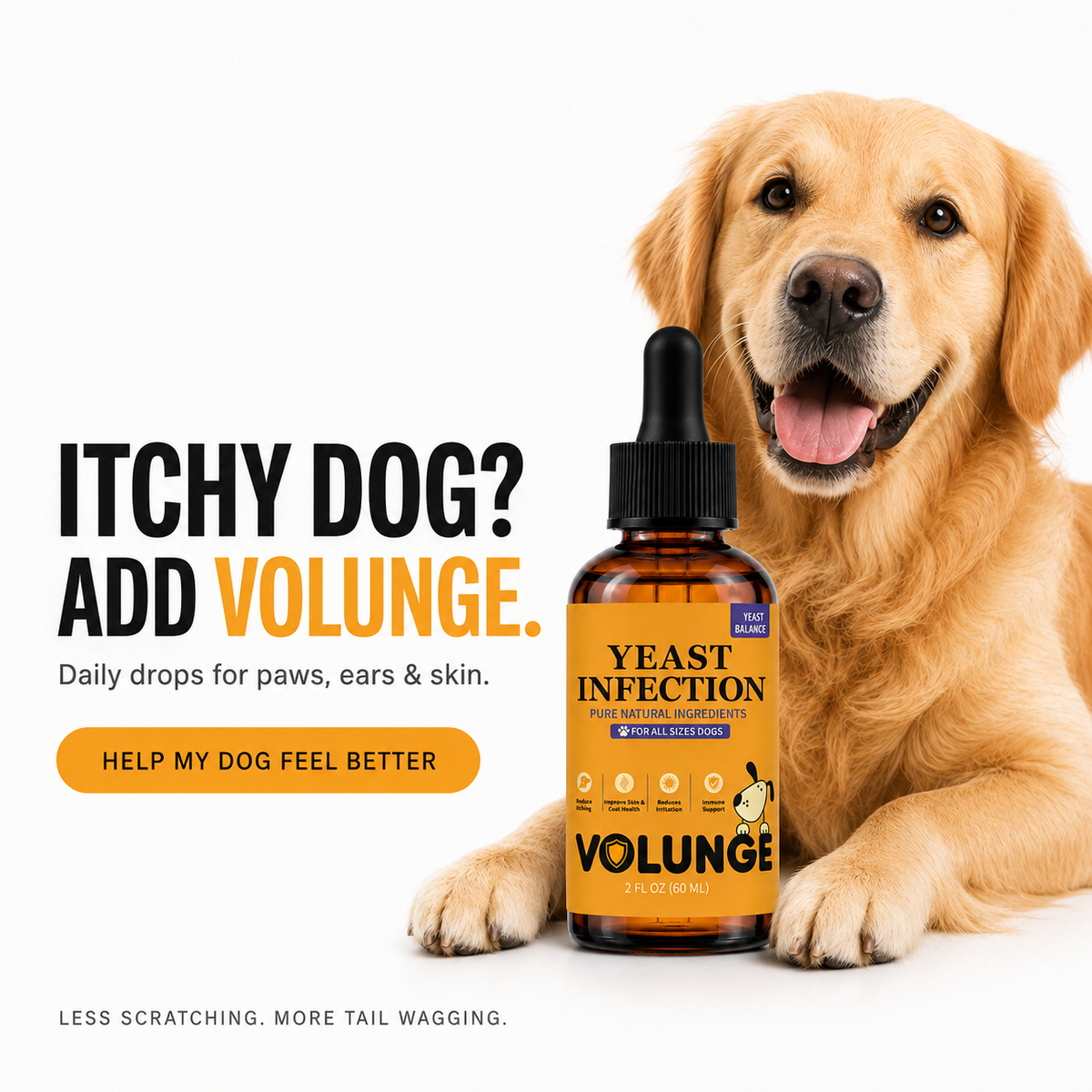 VOLUNGE Daily Drops for Itchy Dogs | Paws, Ears & Skin Support