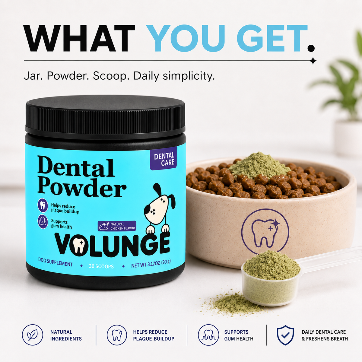 VOLUNGE Dog Dental Powder | Daily Breath & Plaque Care
